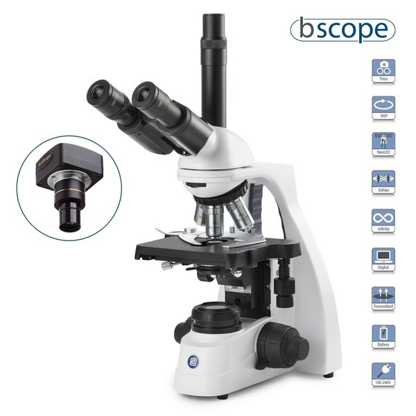 Euromex bScope 40X-2500X Trinocular Compound Microscope w/ 5MP USB 3 Digital Camera & Plan IOS Objectives BS1153-PLIC-5M3